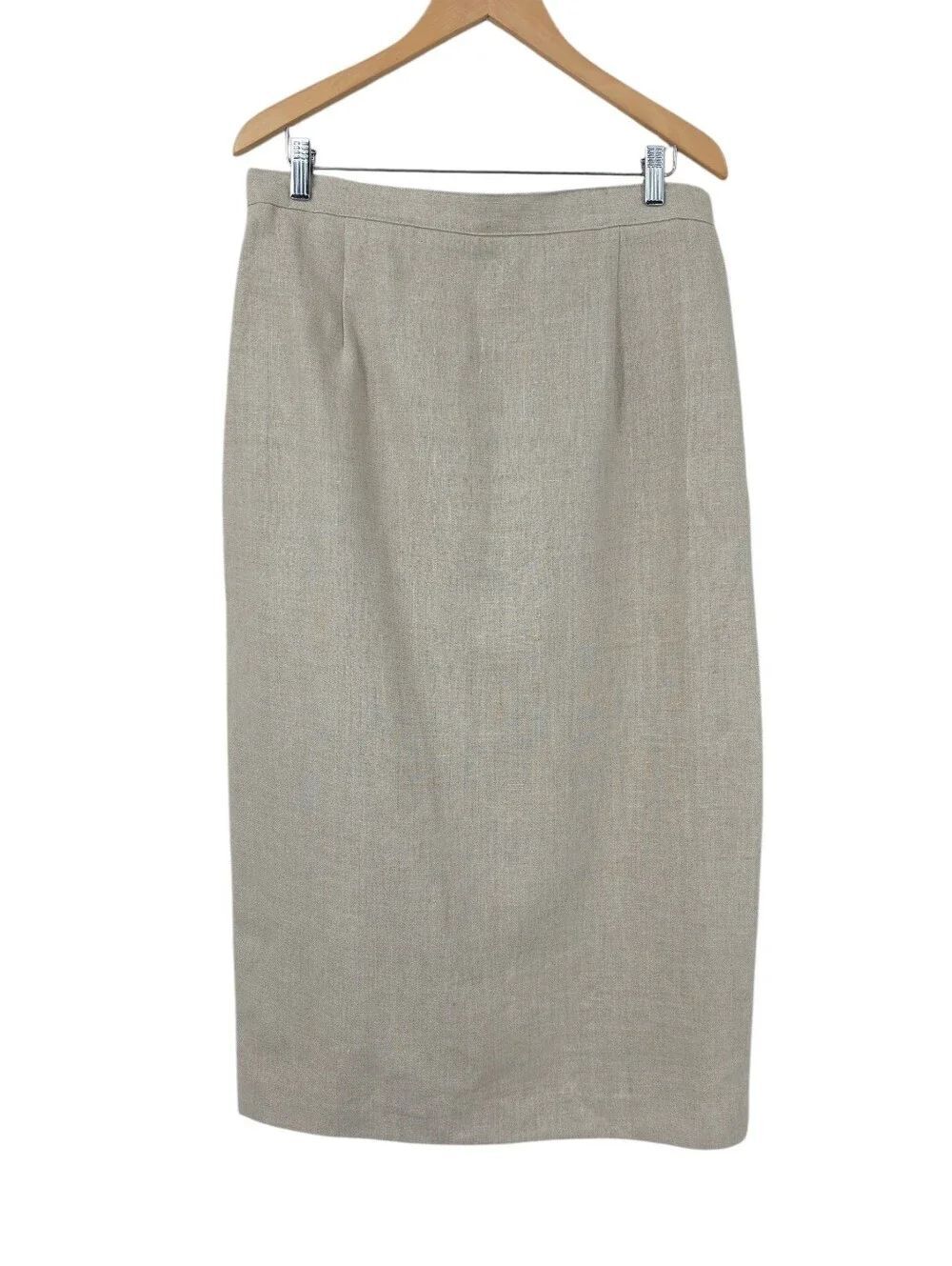 Linen Vintage Neutral Beige Tea Length Pencil Skirt